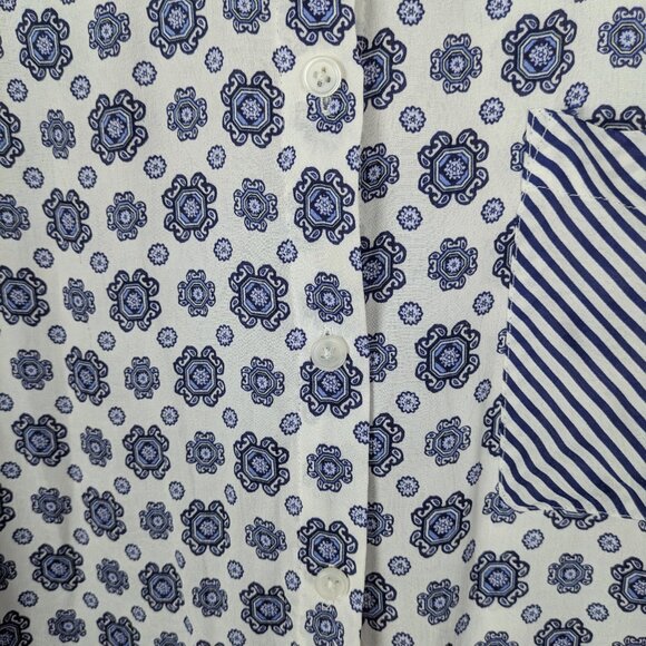 Chico's Blouse Womens Size 2 Blue Polyester Button-Up Stripe Collared Hi Low Top - Picture 5 of 16